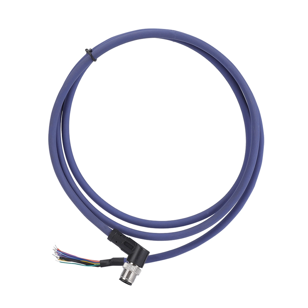 M12 17 pin Female connector angled single ended cable
