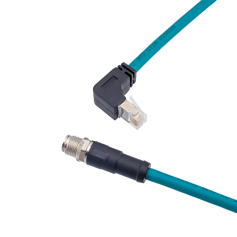 M12 X-kodiertes Cat 6A RJ45 rechtwinkliges Kabel