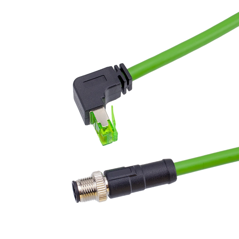 M12 male shielded to RJ45 righ angle plug