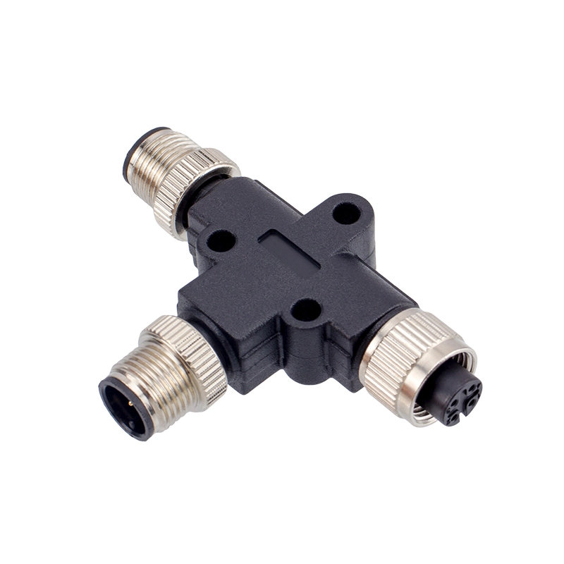 M12 4-poliger T-Stecker (männlich weiblich).
