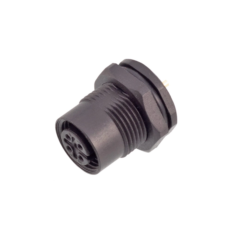 M12 4 poles female plastic panel mount socket