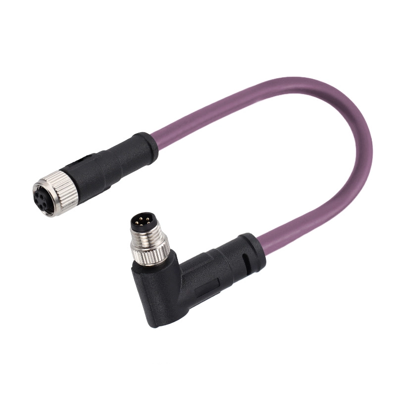 M8 5 pole female right angle to male cable