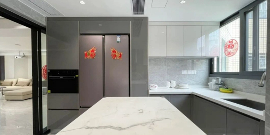 glass sliding door at kitchen