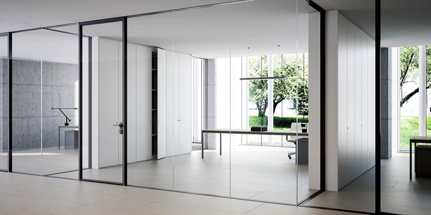clear safety laminated glass office partition wall factory
