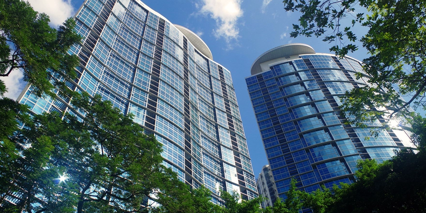 coated reflective double glazed glass curtain wall