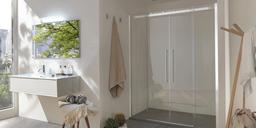 toughened clear sliding glass shower partition