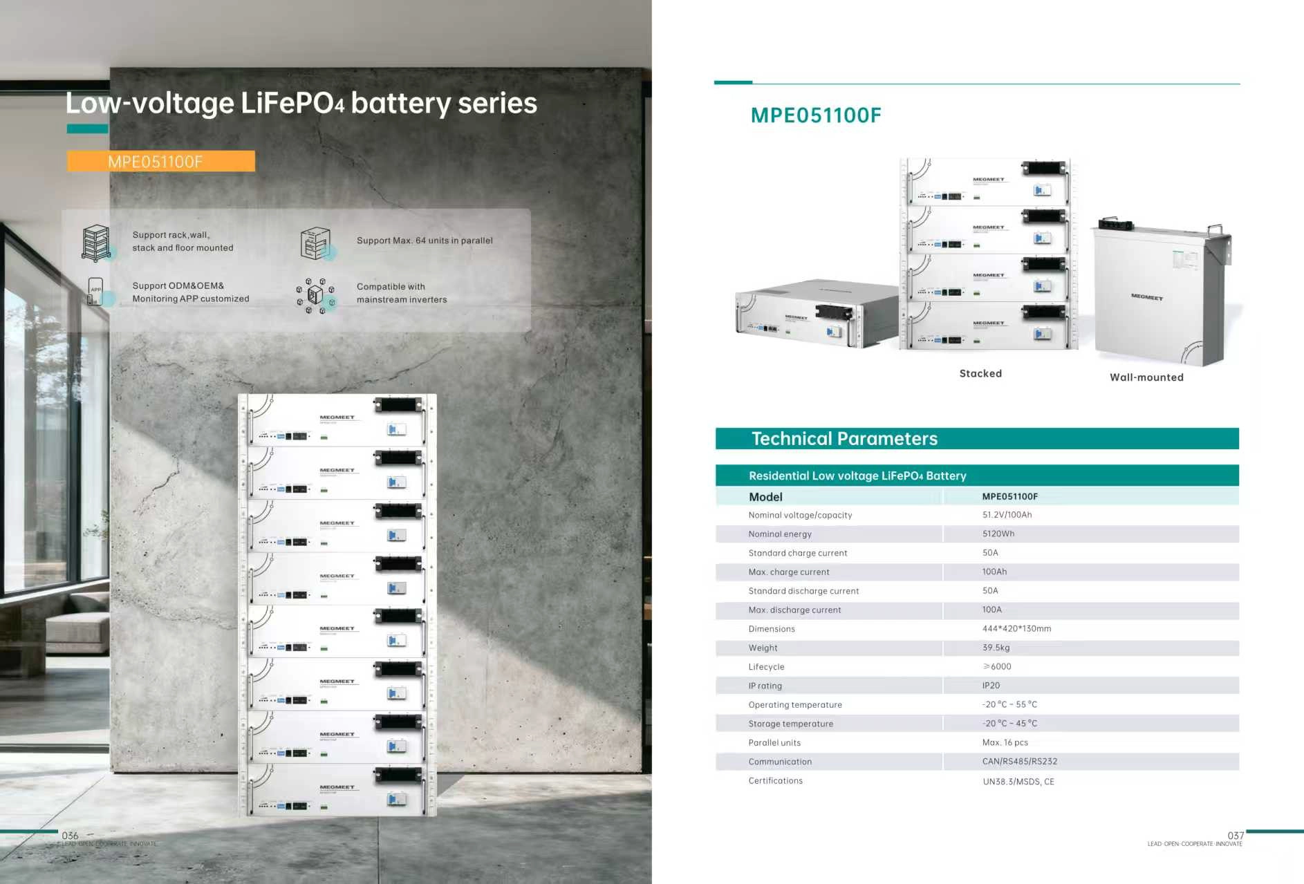 چین باتری 48V 100Ah لیتیوم فسفات آهن جایگزین اسید سرب Lifepo4 بسته باتری برای سیستم ذخیره‌سازی خورشیدی شرکت تولید کننده