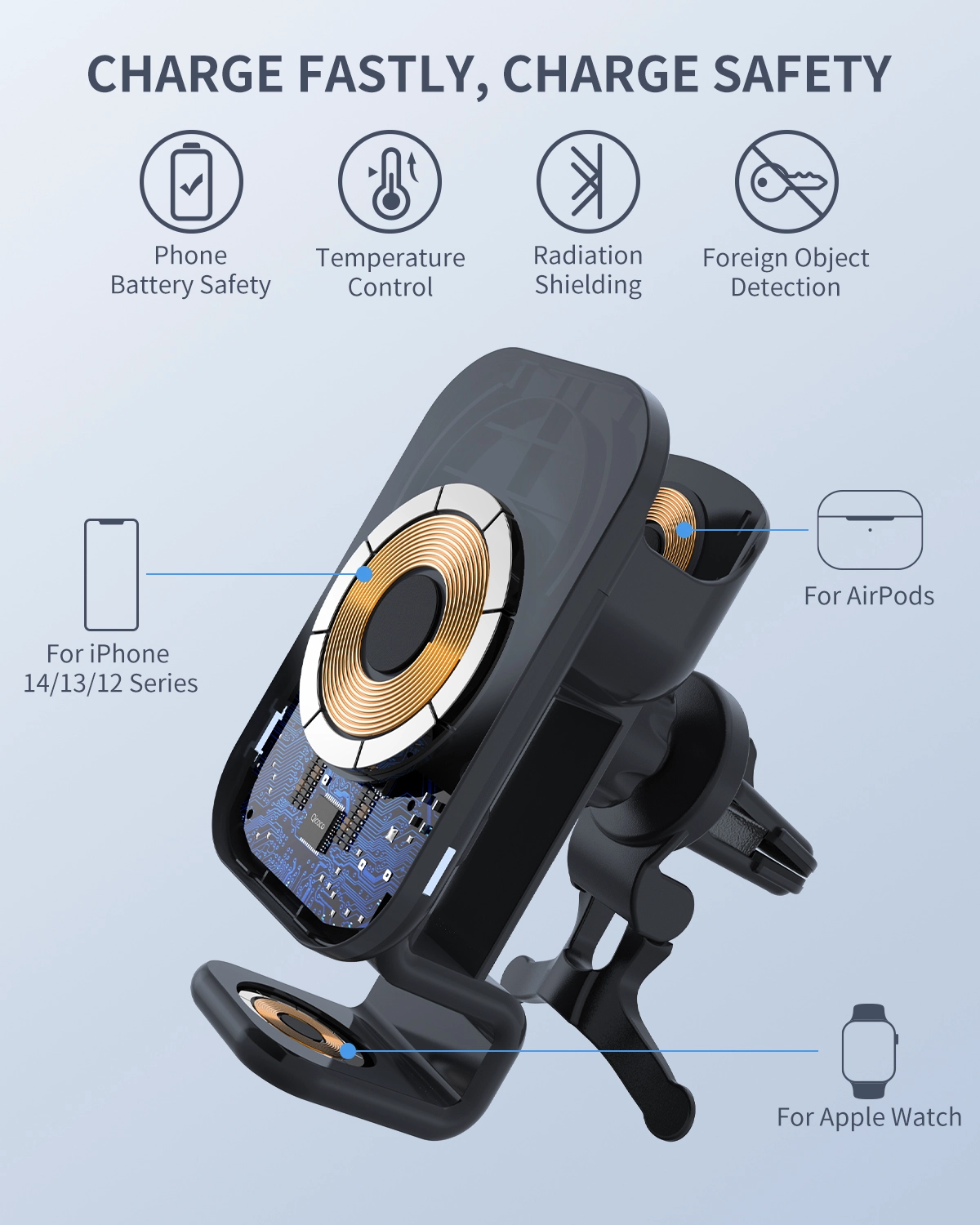 15W three in one wireless charger module customization 3in1 magnetic car wireless charging module customization