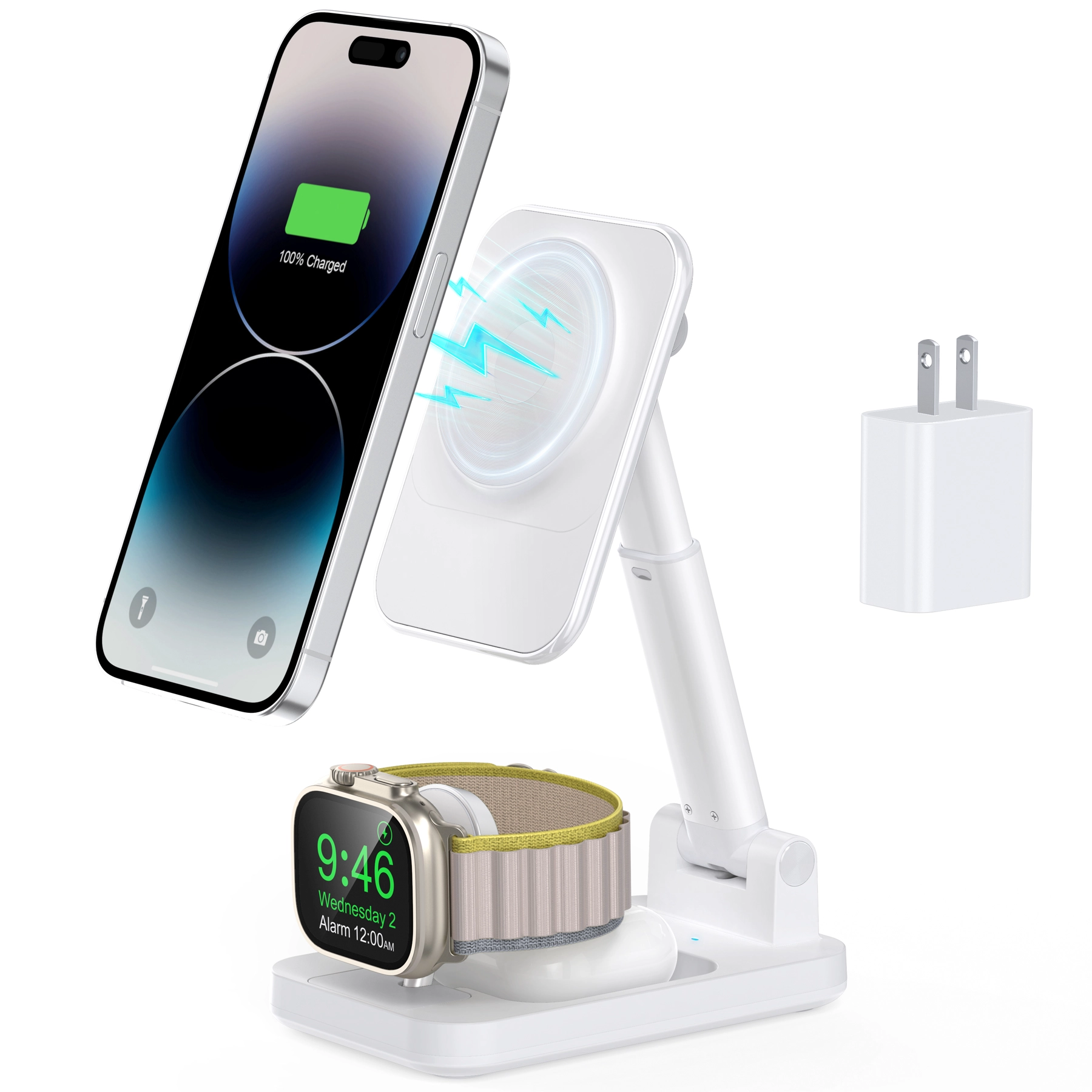 中国 15 ワットポータブル多機能スリーインワンワイヤレス充電器カスタマイズ 3in1 磁気折りたたみワイヤレス充電 3 in 1 ワイヤレス充電器 メーカー