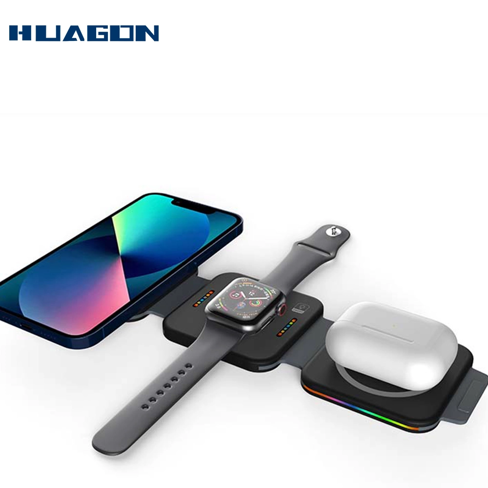 可折叠 3 合 1 无线充电器站 三合一无线充电器 适用于 iPhone 耳机 Apple Watch