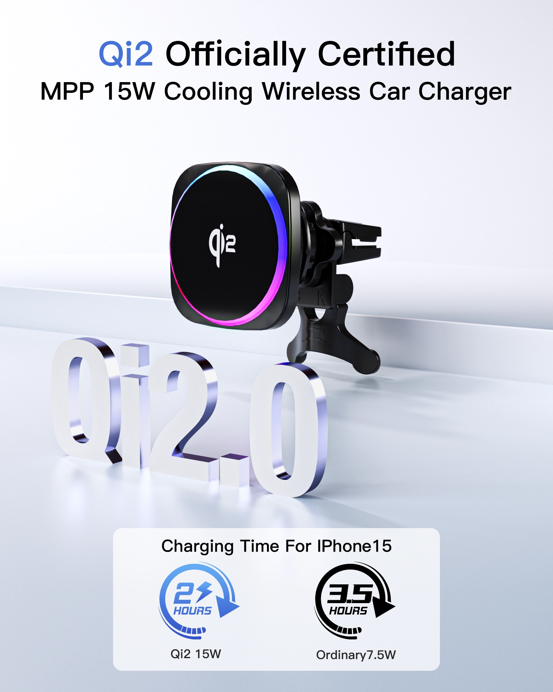 중국 25W MPP QI2 마그네틱 카 무선 충전기 제조업체