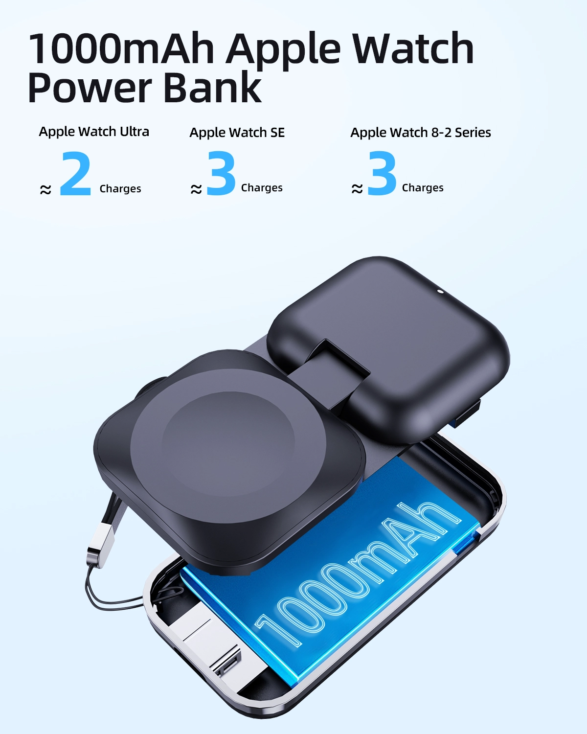 Reloj inteligente Banco de energía de 1000mAH Personalización de carga inalámbrica Cargador inalámbrico 3 en 1 para cargador de Apple Watch Estación de carga inalámbrica
