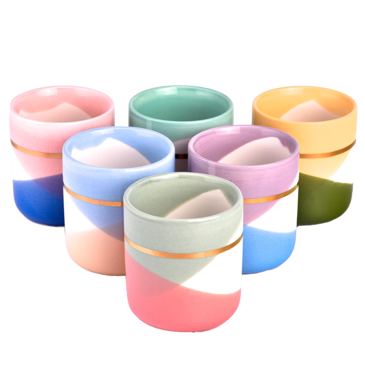 Custom gold loop blue white orange wavy pattern empty ceramic candle container jar