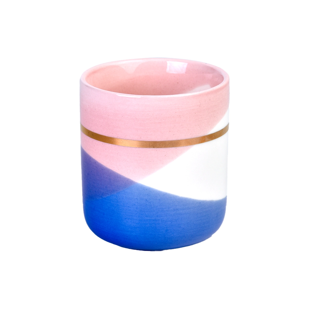Custom gold loop blue white orange wavy pattern empty ceramic candle container jar