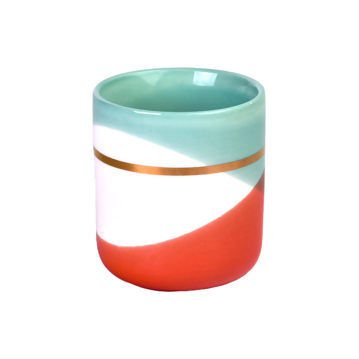 Custom gold loop blue white orange wavy pattern empty ceramic candle container jar