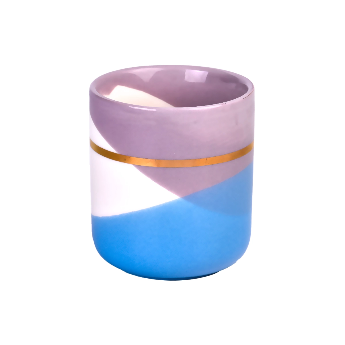 Custom gold loop blue white orange wavy pattern empty ceramic candle container jar