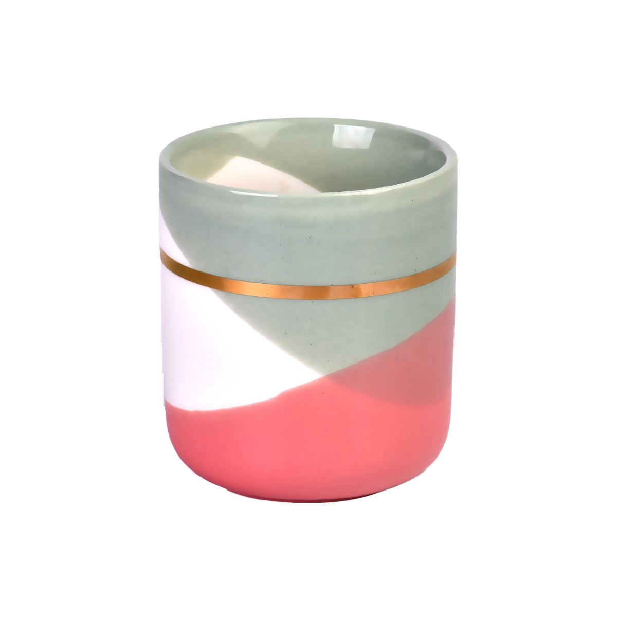 Custom gold loop blue white orange wavy pattern empty ceramic candle container jar