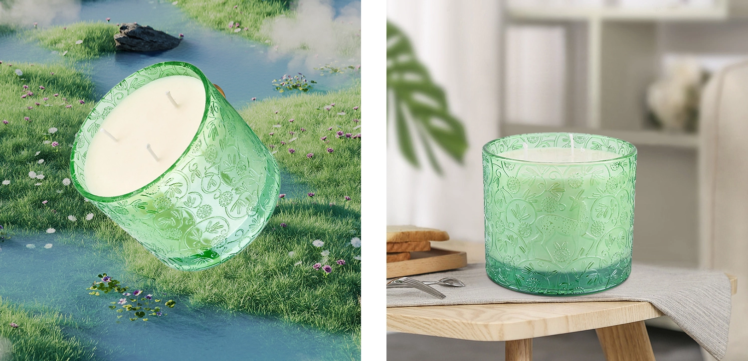 Wholesale Home Decoration Green Deer Pattern Glass Candle Jar Wholesale Home Decoration Green Deer Pattern Glass Candle Jar