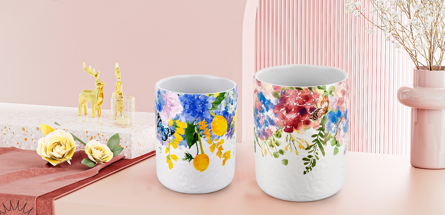 Luxury decorative applique printing empty ceramic candle jars wedding decor Luxury decorative applique printing empty ceramic candle jars wedding decor
