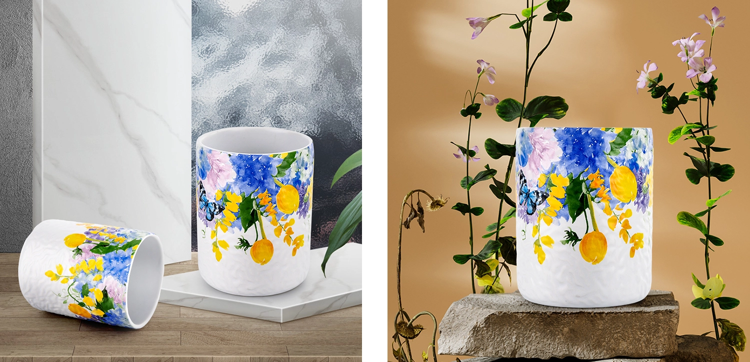 Custom applique printing ceramic candle jars for home decor wedding