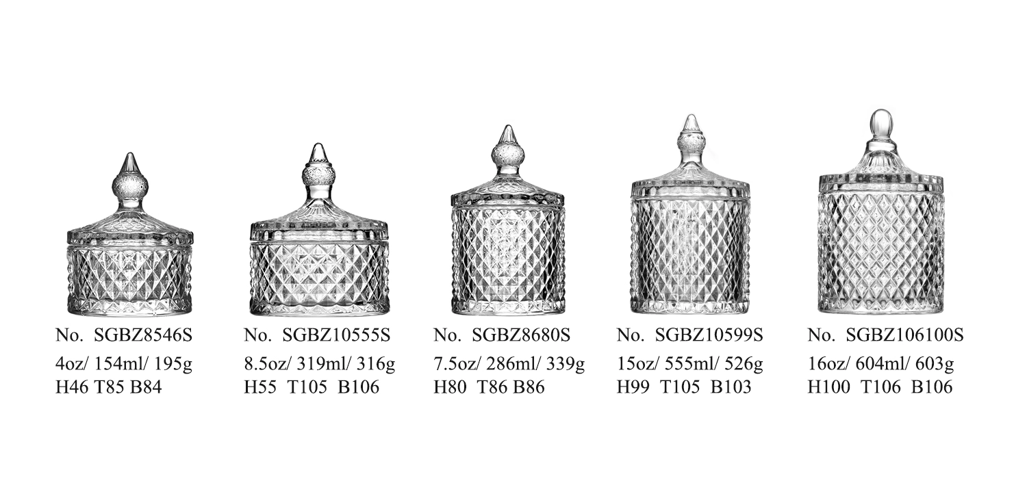Custom diamond-shaped embossed glass candle holder with lighthouse lid Custom diamond-shaped embossed glass candle holder with lighthouse lid