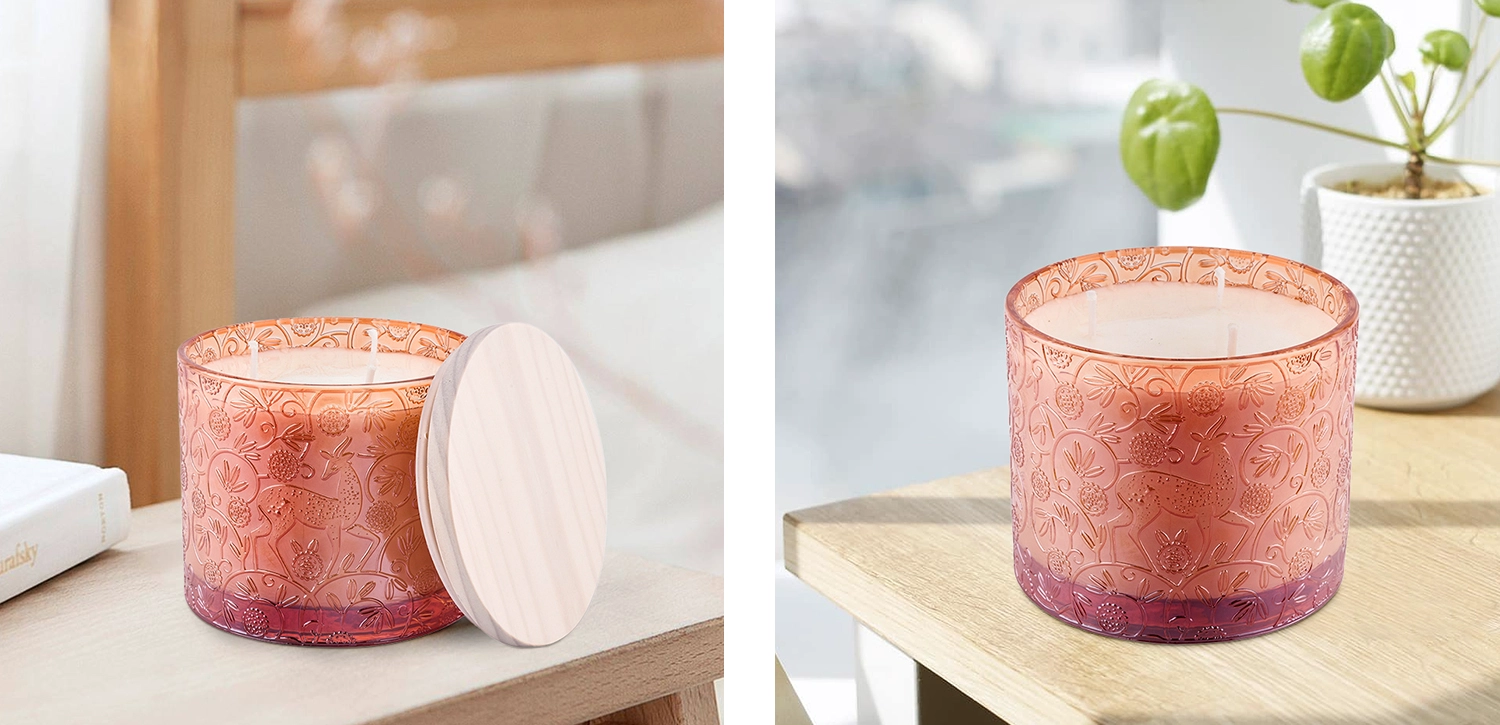 Wholesale reds deer pattern glass candle jars with lids