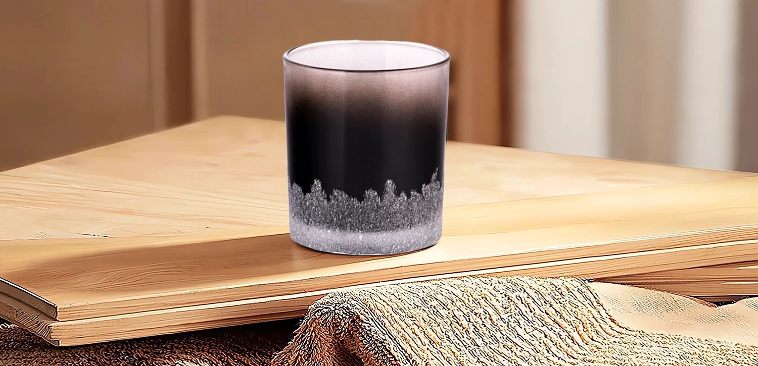 Wholesale gradient black glass candle jars christmas applique
