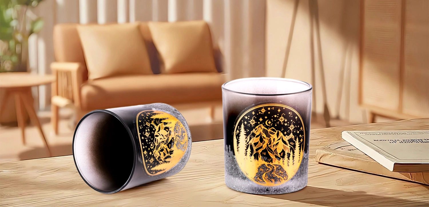 Wholesale christmas hand applique gradient black glass candle jars  for candle making