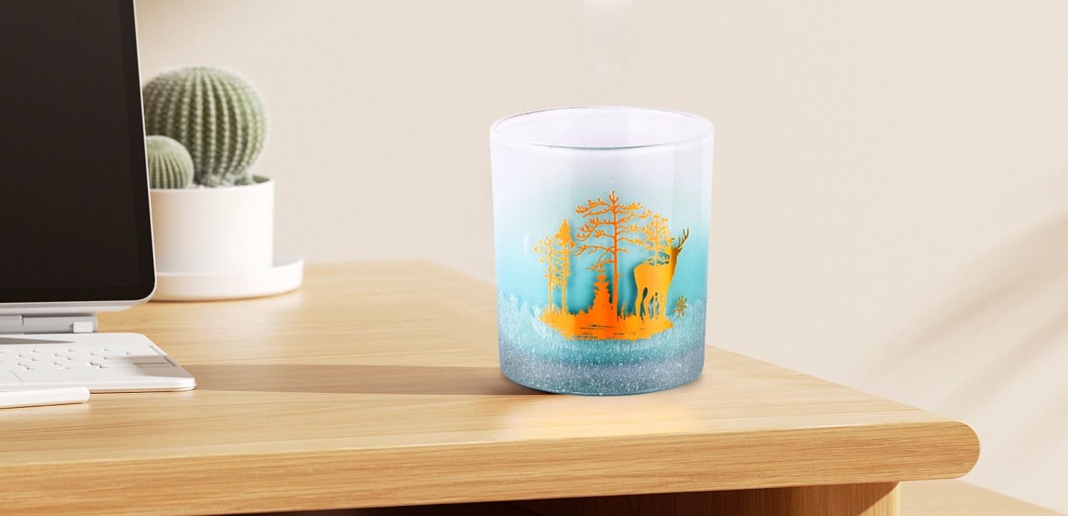 Custom christmas hand applique gradient sky blue glass candle jars wholesale