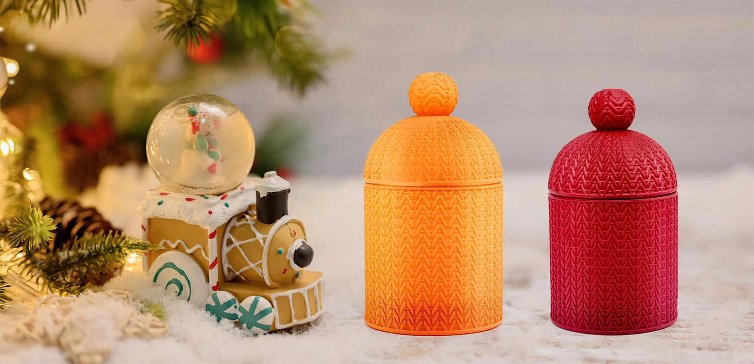Wholesale manufacturers of custom orange santa hat glass candle jars with lids
