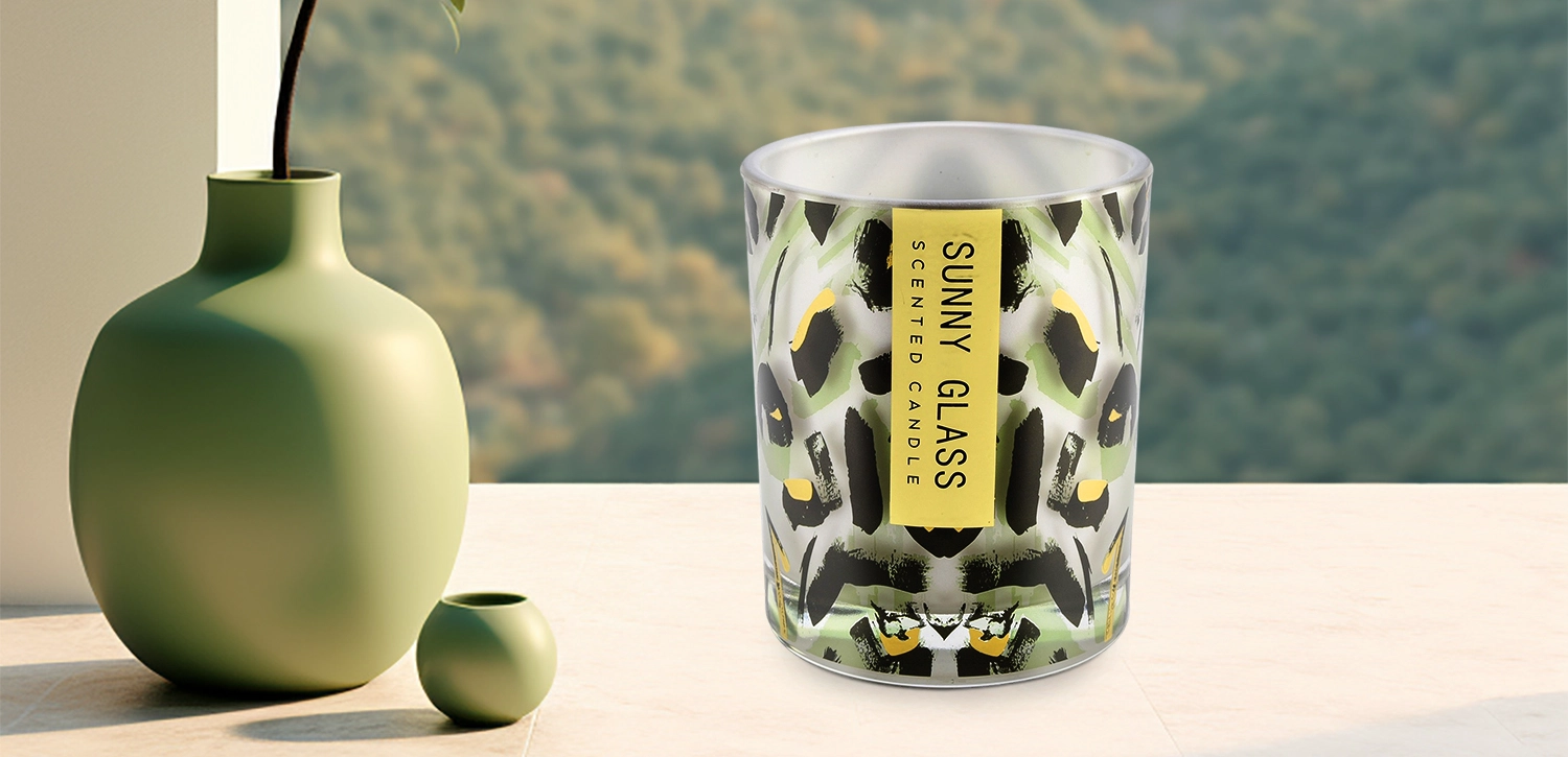 Luxury green black gold dot ink pattern glass candle jar wholesale