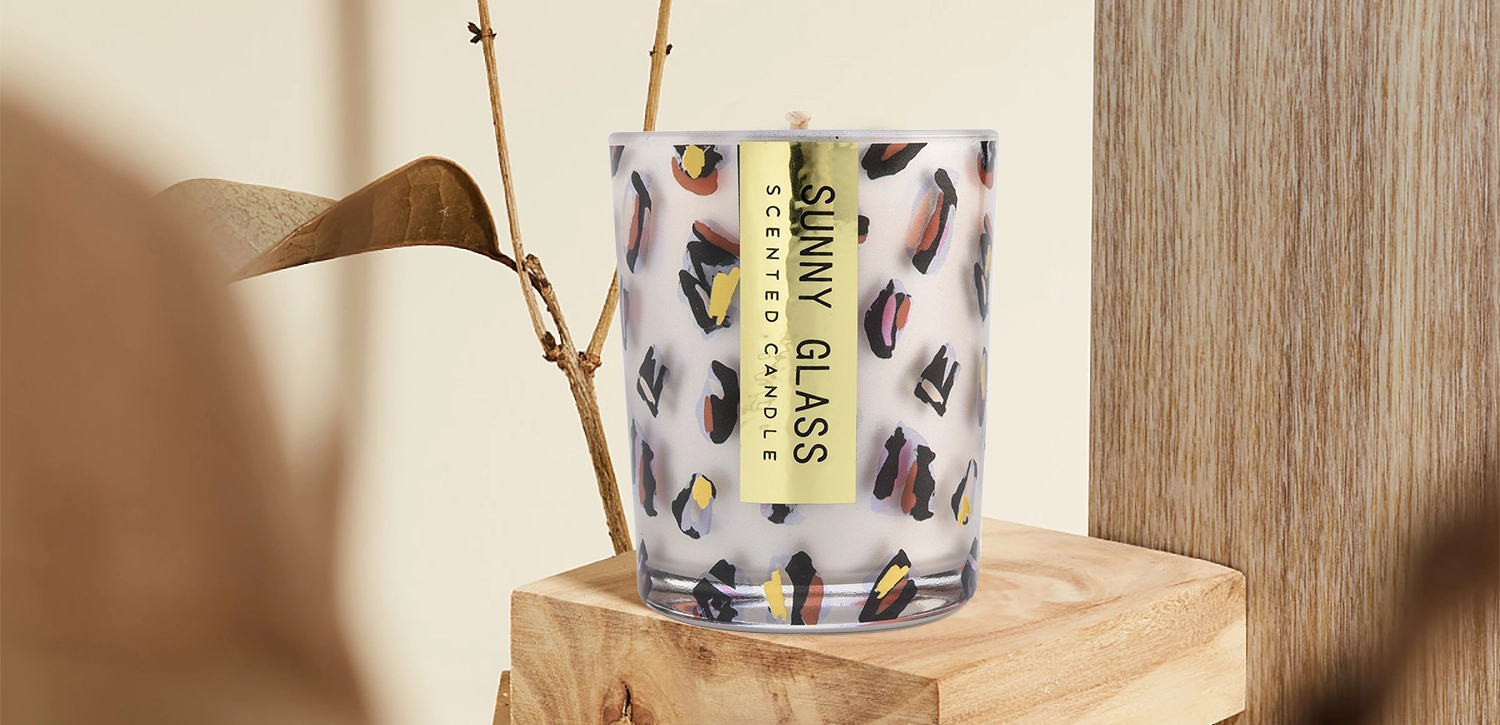 Custom white black gold dot ink pattern glass candle jar wholesale