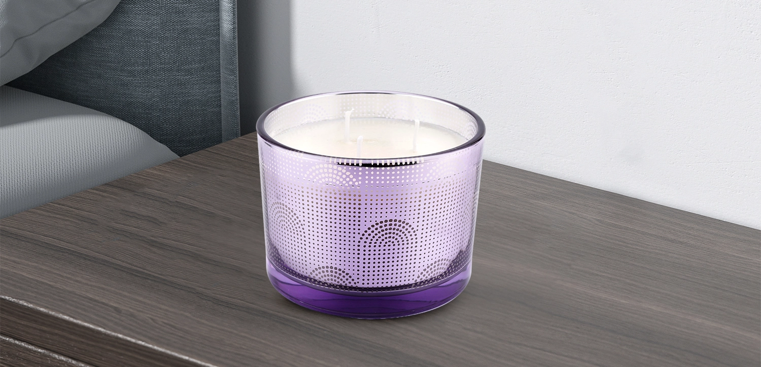 Custom 500ml three-core purple polka dot geometric design glass candle jar Custom 500ml three-core purple polka dot geometric design glass candle jar