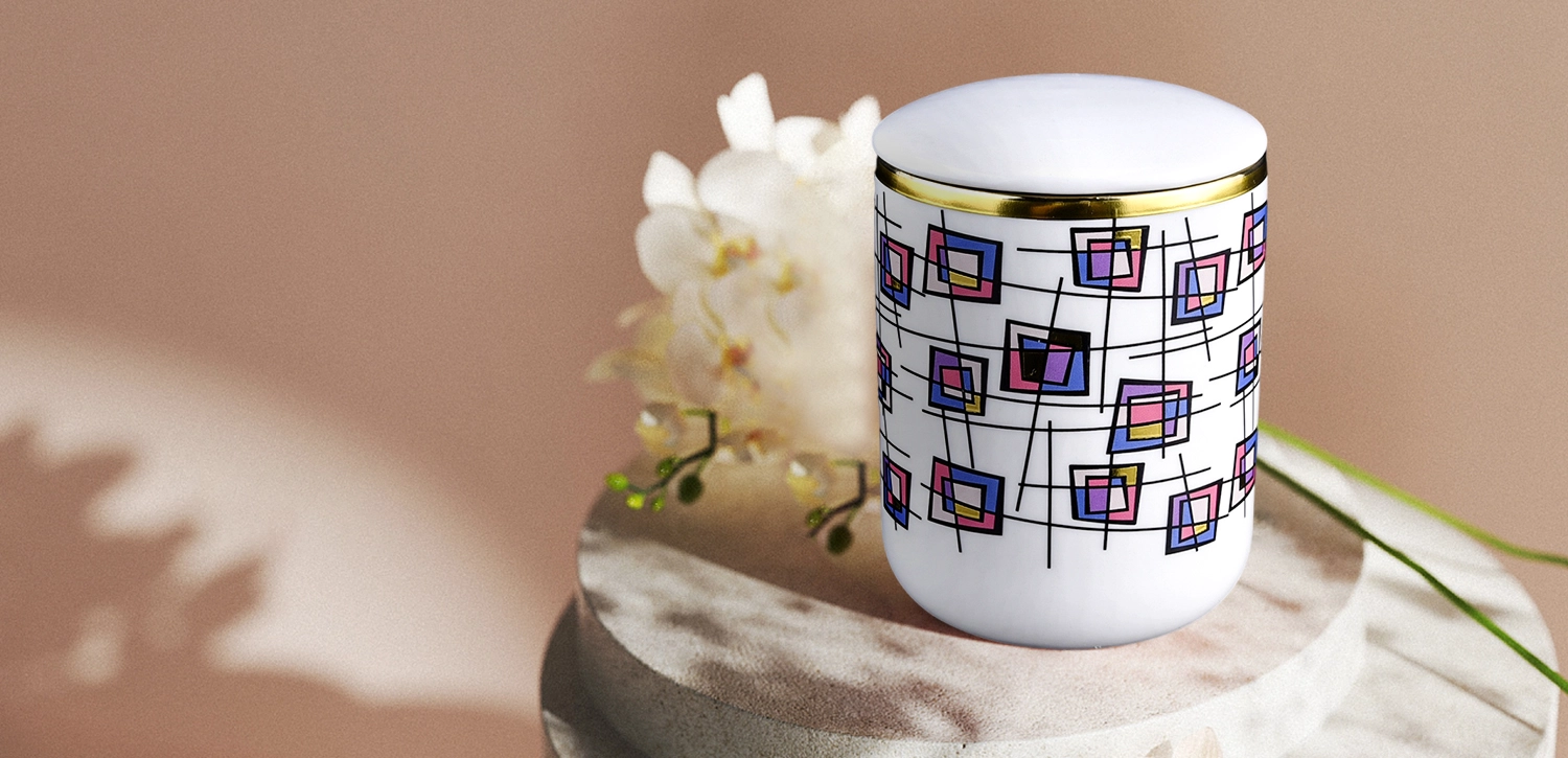 Modern custom blue pink rose red block gold rim ceramic candle jars with lid for candle making Modern custom blue pink rose red block gold rim ceramic candle jars with lid for candle making