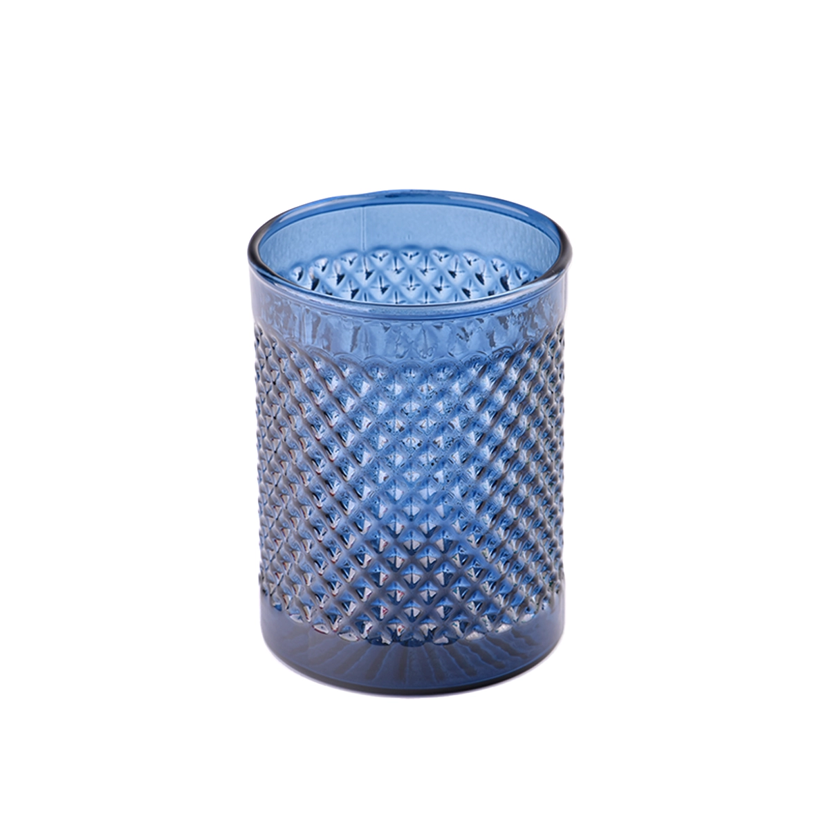 Modern custom recessed green glass candle jar with grain pattern