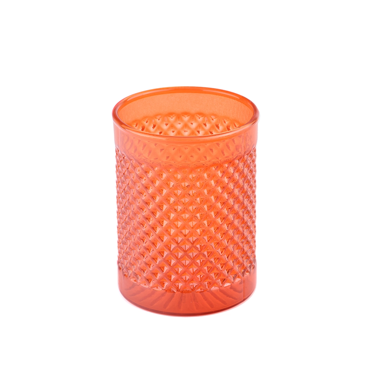 Modern custom recessed green glass candle jar with grain pattern