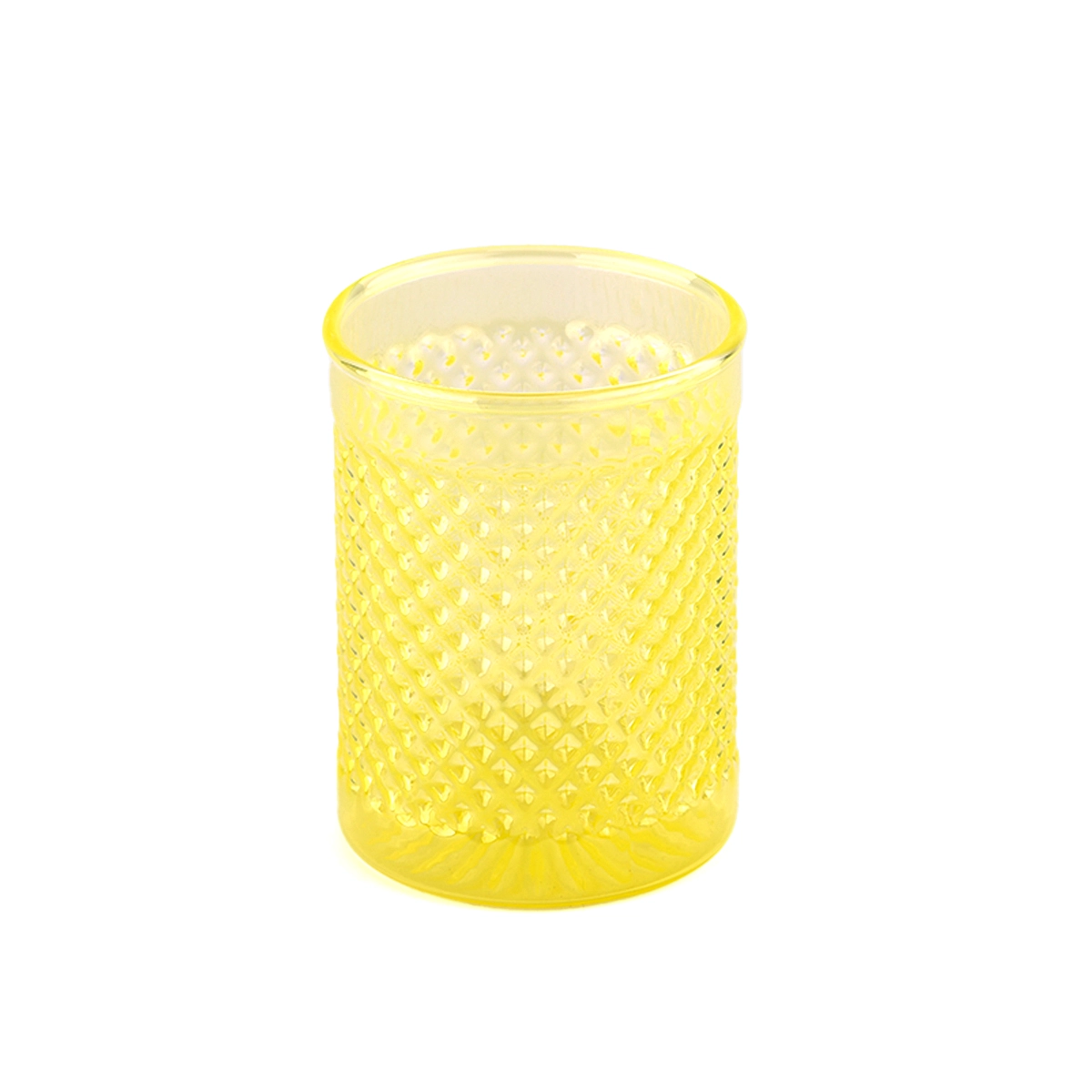Modern custom recessed green glass candle jar with grain pattern
