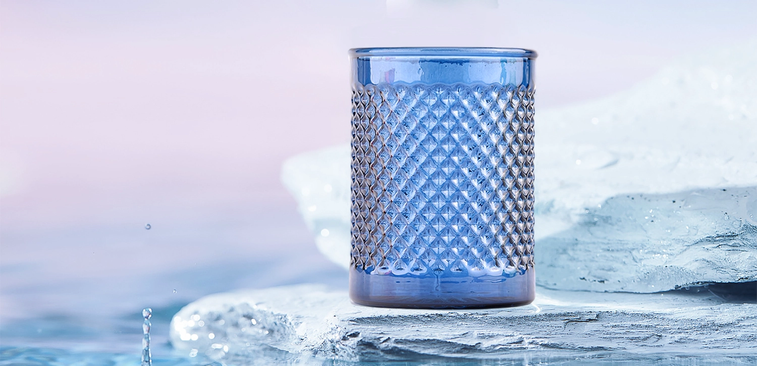 Custom recessed grain pattern blue glass candle jars for candle making Custom recessed grain pattern blue glass candle jars for candle making