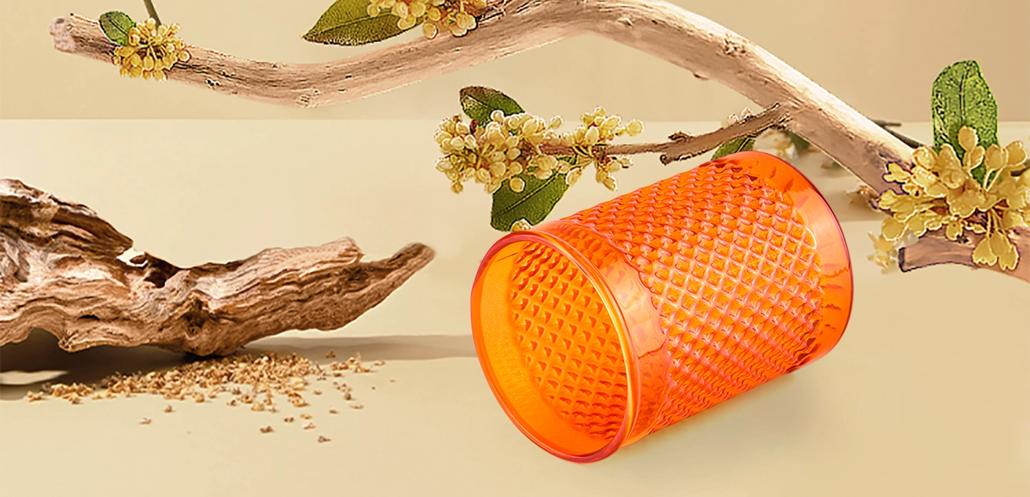 Luxury recessed grain pattern orange glass candle jars 
