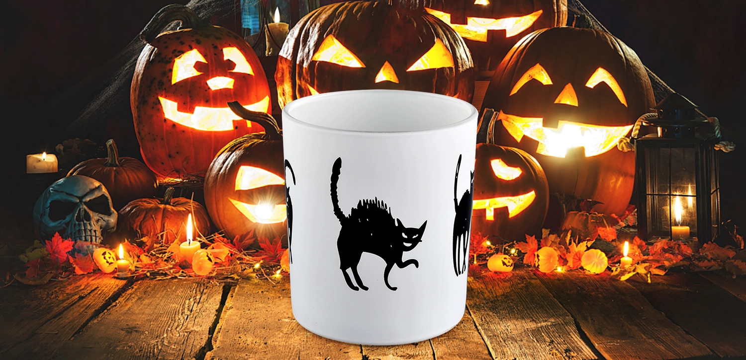 Empty Halloween black evil cat graffiti glass candle jar Empty Halloween black evil cat graffiti glass candle jar
