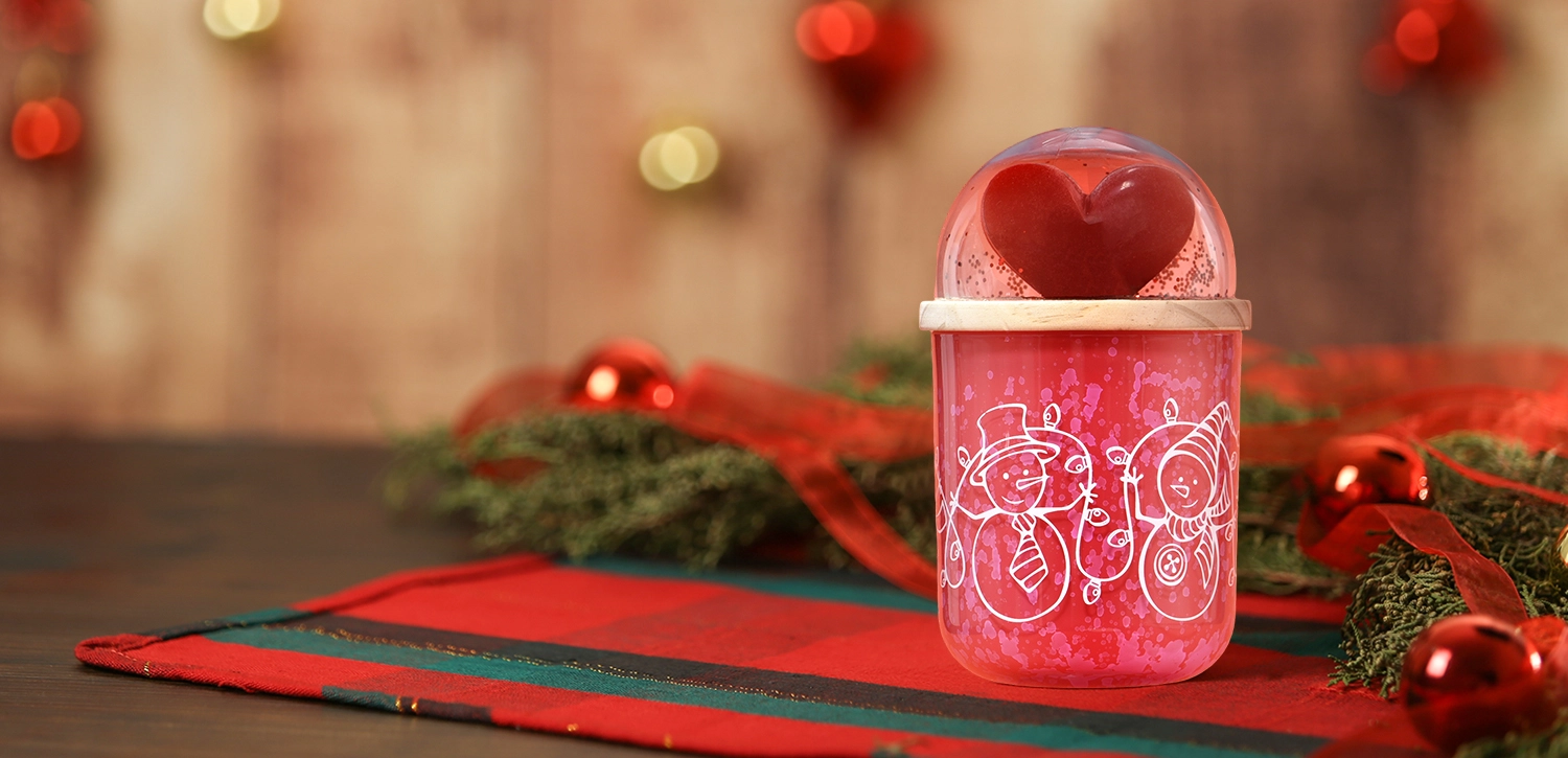 Wholesale red Christmas decal paper glass candle holder with lid Wholesale red Christmas decal paper glass candle holder with lid