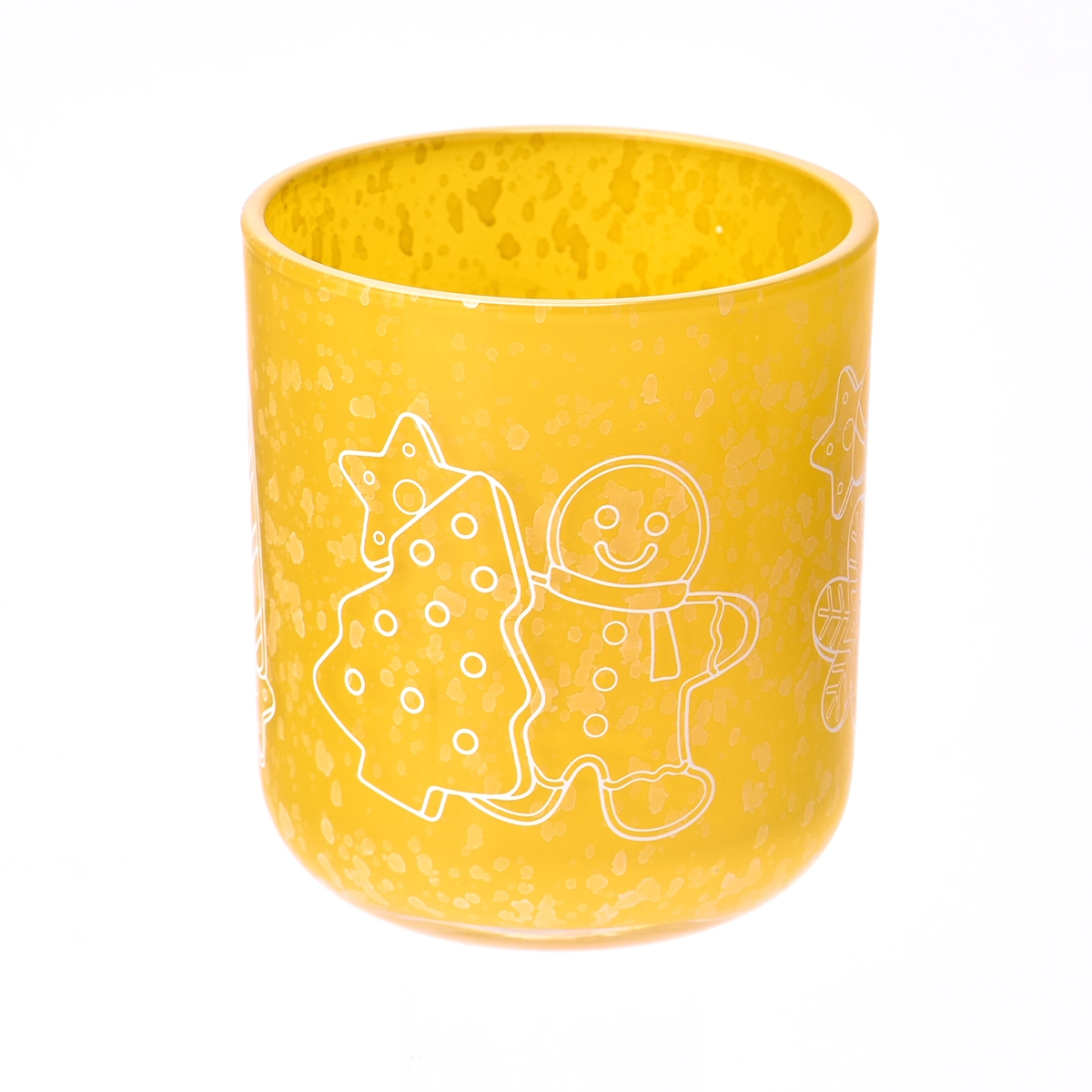 Luxury custom Christmas pattern yellow glass candle jars with lid