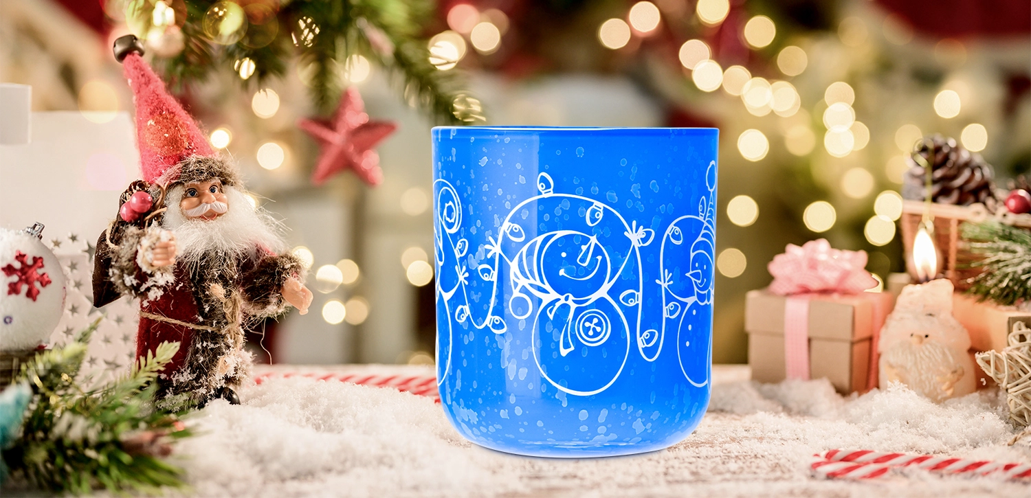 Wholesale Christmas snowman pattern blue glass candle jar with lid Wholesale Christmas snowman pattern blue glass candle jar with lid