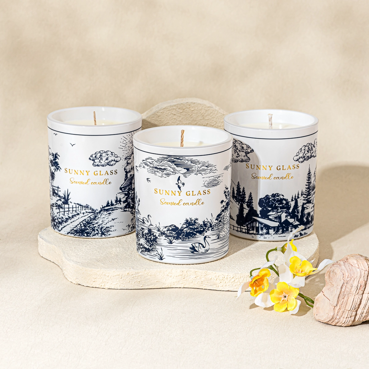 Luxury custom ceramic candle jar with retro country style decal paper