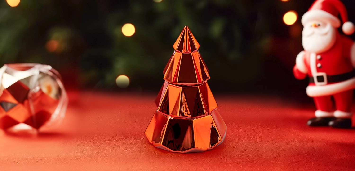 Wholesale geometric faceted red Christmas tree glass candle cans with lids Wholesale geometric faceted red Christmas tree glass candle cans with lids
