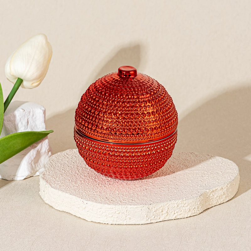 Wholesale embossed texture spherical Christmas glass candle jars with lids Wholesale embossed texture spherical Christmas glass candle jars with lids