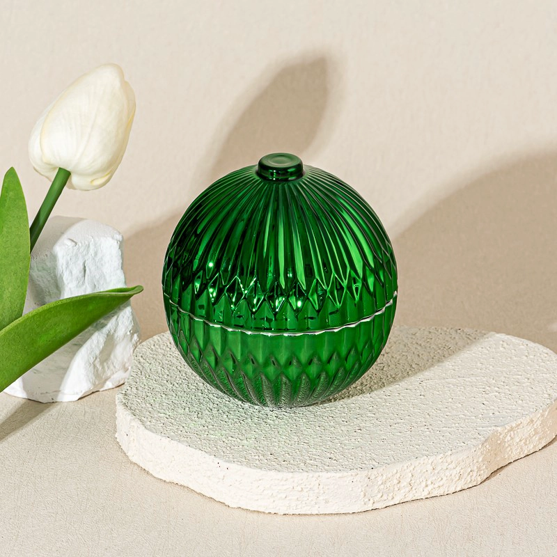 Wholesale spherical faceted glass candle jars with lids