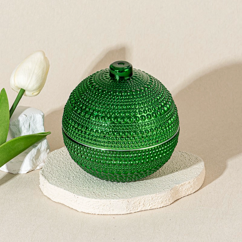 Wholesale Green Spherical Glass Candle Jar with Bead Patterns, Lid Included, Aromatherapy Candle Holder Wholesale Green Spherical Glass Candle Jar with Bead Patterns, Lid Included, Aromatherapy Candle Holder