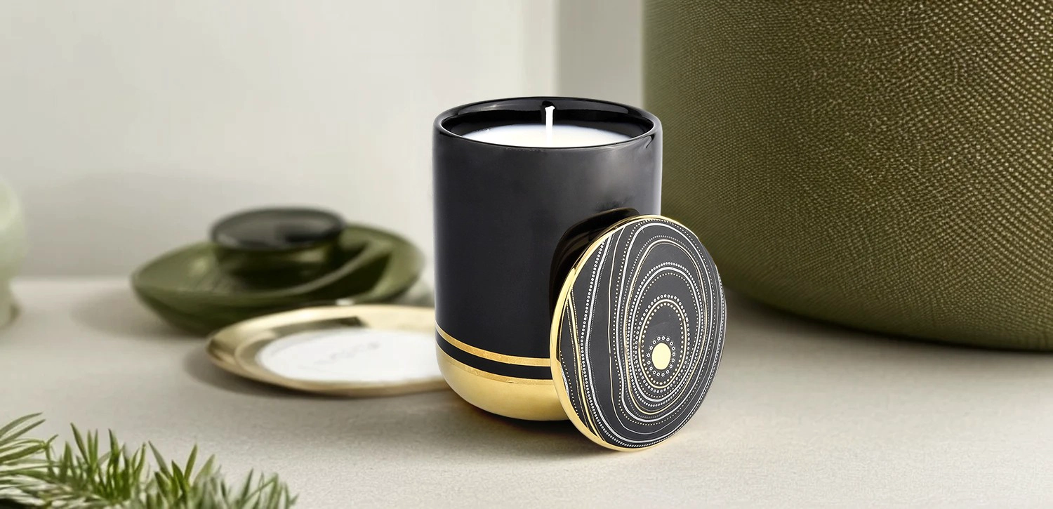 Luxury Custom Black Gold Swirl Ceramic Candle Jar with Lid for Decoration