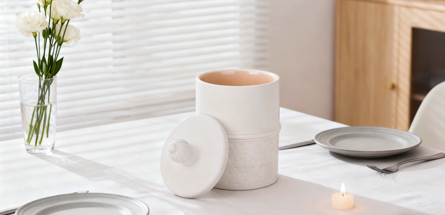 Customized vintage relief white ceramic candle jar with lid